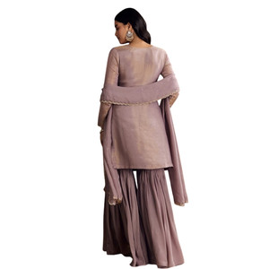 All'ingrosso del tessuto della lavanda Zardosi ricamato Kurta Set con Organza Dupatta per la festa di nozze usura e su ordinazione delle occasioni etniche - Product Image 4