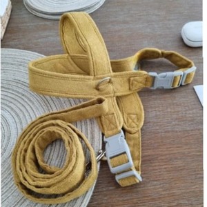 Yellow Nylon Dog Harness with Adjustable Buckle Closure and Matching Leash Set for Pets - Product Image 2