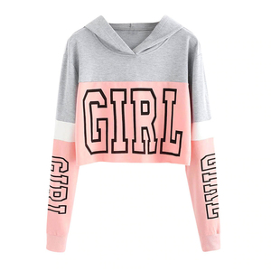 Sweats à capuche à manches longues en coton de qualité pour femmes Logo personnalisé Crop Tops avec capuche unie pour Streetwear Fashion pour femmes - Product Image 1
