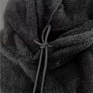 Sweat-shirt à capuche en laine et fourrure pour homme adulte, couleur noire, pull à épaules tombantes, chaud, coupe-vent, respirant, service OEM - Product Image 6