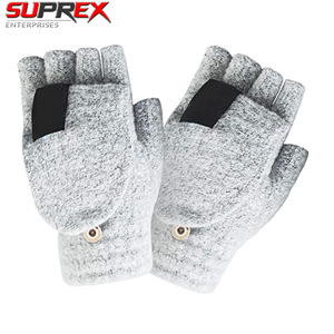 Custom Convertible Cotton/Polyester/Spandex Wrist-Length Fingerless <b>Gloves</b> <b>Touchscreen</b> Winter Knit Flip Top Thermal Soft Stretch - Product Image 3
