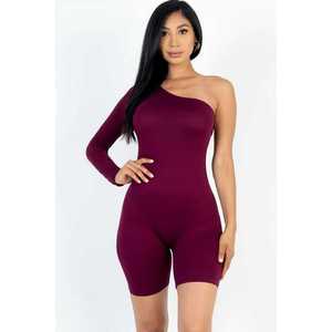 Elegant Romper Sexy One-Shoulder Breathable Design with Long Sleeves <b>Knee</b>-Length Crepe Fabric Evening Dress for Party Look - Product Image 4