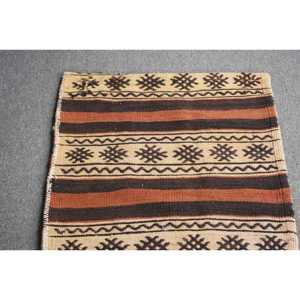 1.9x5.7 ft Rug, Vintage Kilim Rug, Turkish <b>Brown</b> <b>Wool</b> Floral Rug - Product Image 4