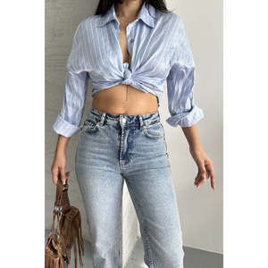 Jean en denim coupe droite à jambes courtes, élément de mode simple, lavable - Product Image 4