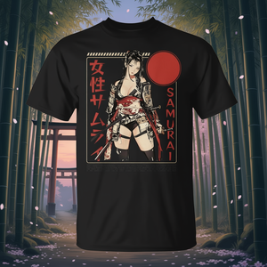 T-Shirt Promozionale con Ragazza Samurai Waifu in Stile Ukiyo-e Giapponese Manga - Product Image 3