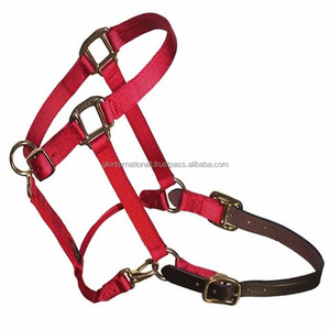 Licou de cheval en Nylon coloré à Triple épaisseur, conception personnalisée avec couronne en cuir et quincaillerie réglable en laiton massif robuste de toutes tailles - Product Image 3