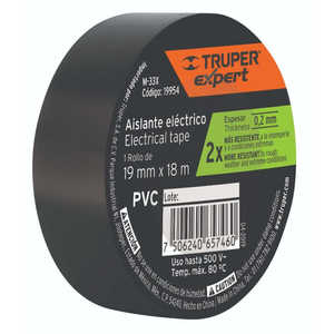 Ruban isolant électrique Truper Expert M-33X 19 mm x 18 m en PVC, adhésif en caoutchouc, résistance à haute température jusqu'à 500 °F, noir - Product Image 1