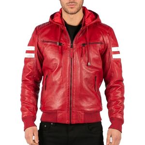 Veste en cuir véritable pour homme, en cuir de mouton, à capuche, douce, élégante, style motard, décontractée, tendance, vêtement d'extérieur - Product Image 2