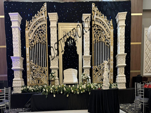 Classy Wedding Golden Reception Stage Indian Wedding <b>Engagement</b> Stage Glamorous South Asian Wedding Stage - Product Image 5