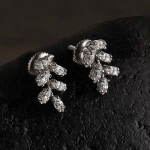Compre Pendientes de Plata de Ley 925 de Primera Calidad para Mujeres y Niñas, Pendientes de Botón con Corte Marquesa y Princesa, Motivo de Gota de Agua Dorada - Product Image 2