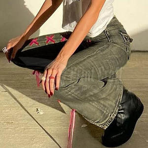 กางเกงยีนส์ขายาวลำลองสีทึบกางเกงยีนส์ของผู้หญิงกางเกงยีนส์ขายาวฉลากส่วนตัว - Product Image 4