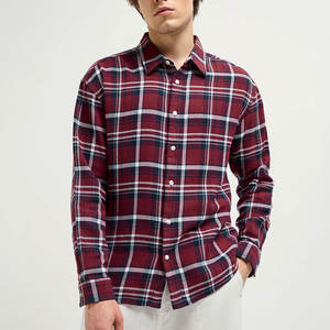 Camisa de trabajo de franela a cuadros de manga larga con cuello alto para hombre, algodón transpirable anticontracción, estampado sólido para negocios informales formales - Product Image 1