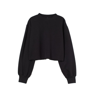 Sudadera de lana de algodón de gran tamaño hecha a medida para mujer, Top corto, cuello redondo, hombro caído, sudadera de longitud corta para mujer - Product Image 1