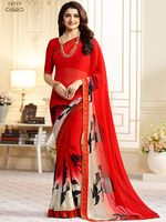 Sari en polyester imprimé numérique rouge avec bordure florale pour femme, tenue traditionnelle indienne pour mariage, longueur au sol, coupe classique