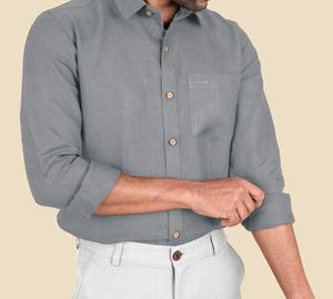 Camisa de Lino y Algodón Gris Casual para Hombre, Manga Larga, Cuello Clásico, Teñido Liso, Antiencogimiento, Secado Rápido, Sostenible, para Verano - Product Image 3