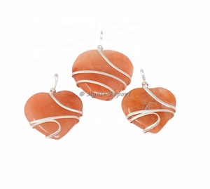 Vente en gros de fil enroulé de pierres précieuses naturelles pendentif de collier artisanal en Quartz doré pendentif en fil de cœur - Product Image 5