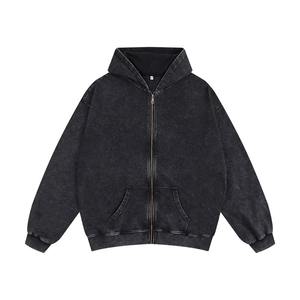 เสื้อฮู้ดดี้ผ้าเทอร์รี่แบบซิปครอปพิมพ์ลายดิจิตอล 360gsm สำหรับผู้ชาย สไตล์วินเทจ ซักแล้ว ขายส่ง - Product Image 1