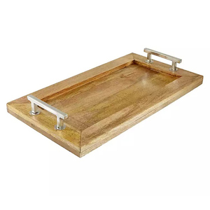 Juego de 2 bandejas de madera natural con asas de cuerda, utensilios de cocina de mesa, bandejas de comida para uso doméstico y hotelero - Product Image 6