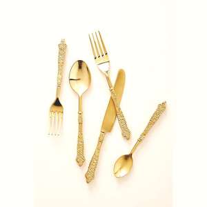 Juego de cubiertos de 4 piezas con mango de oro real en acero inoxidable asequible y hecho a mano con estilo americano decorativo - Product Image 2