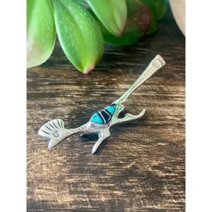 Navajo Handcrafted Multi Stone & Sterling <b>Silver</b> Inlay Roadrunner <b>Brooch</b> Pin - Product Image 2