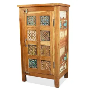 Handmade Indian Small Size Compact Reclaimed Wood Cabinet Design