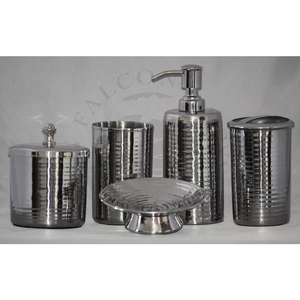 Ensemble de salle de bain plaqué argent martelé de luxe Ensemble unique en métal en acier inoxydable perlé de meilleure qualité pour usage domestique - Product Image 1