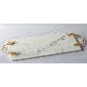 Branche d'or élégante poignées fantastique plateau de service en marbre blanc avec plateau rectangulaire de décoration intérieure pour mariage et événements en vente - Product Image 5