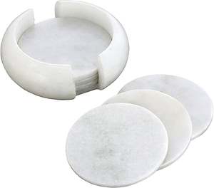 ชุดจานรองแก้วหินอ่อนสไตล์วินเทจพร้อมที่จับถาดรองแก้วทำมือทำจากนิลสีขาว - Product Image 1