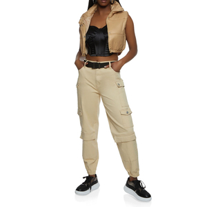 2025 nueva moda mujer Pantalones de tasa de fábrica transpirable cierre de cordón ajuste Regular cintura alta recto - Product Image 2