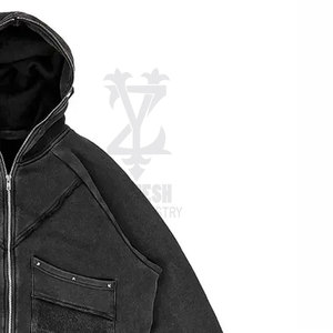 OEM personalizado de los hombres de la cremallera completa sudaderas con capucha parche bolsillo 3D patrón bordado Logo mangas lavadas peso 500 GSM polar invierno - Product Image 3