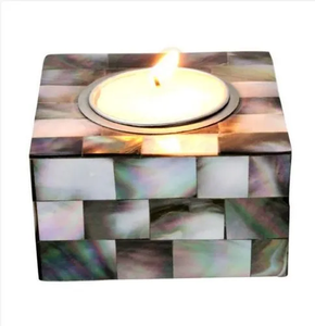 Pair of Vintage Brass Candle Holders With Mother of Pearl Inlay Home Decor Tabletop Accessories - Product Image 4