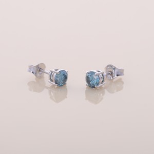IGI Certified Lab Grown Blue Round Diamond Stud <b>Earrings</b> Solid 925 Sterling Silver Classic Solitaire <b>Earrings</b> - Product Image 3