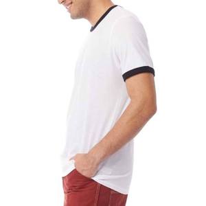 เสื้อยืดคอกลมแขนสั้นสีขาวดำตัดกันที่คอและปลายแขนทรงริงเกอร์  แบบลำลอง ทรงปกติ - Product Image 3