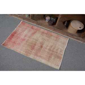 Alfombra de lana turca Vintage de 2,3x3,3 pies, roja y Beige, diseño rústico de retazos para decoración de sala de estar con respaldo de látex - Product Image 3