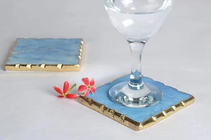 Wholesale Premium Quality White Marble Coaster Set of 4 Blue <b>Ink</b> with Golden Foil Edges Eco-Friendly Resin Material Export Price - Product Image 2
