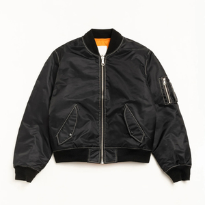 Blouson aviateur noir personnalisé pour homme |   Blouson aviateur en nylon streetwear avec poche zippée, réversible et surpiqûres contrastées - Product Image 1