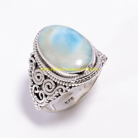 Bague en argent sterling 925 avec larimar bleu ovale en cabochon, filigrane fait main pour femmes et hommes