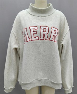 Tùy Chỉnh Của Phụ Nữ Quá Khổ Dài Tay Áo Áo Thun Áo Mùa Đông Phía Trước Vui Vẻ Thư Thêu Cao Cổ Lông Cừu Áo Cao - Product Image 5