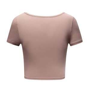 Top recortado camisa 100% algodón Mujer moda Casual manga corta Crop Top gimnasio camiseta Premium nuevo diseño Top camiseta - Product Image 5