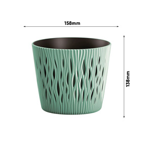 Ensemble de 4 pots de fleurs ronds en plastique Sandy de 1,7 L de couleur sauge, 15,8 x 15,8 x 13,8 cm + 1 ensemble gratuit d'outils de jardinage - Product Image 2
