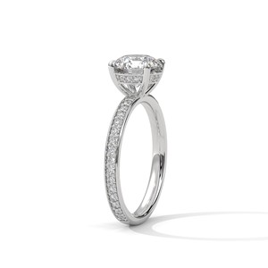 2.0ct Round Brilliant Cut Moissanite <b>Solitaire</b> <b>Ring</b> with Pave Set Band 925 Sterling <b>Silver</b> - Product Image 4