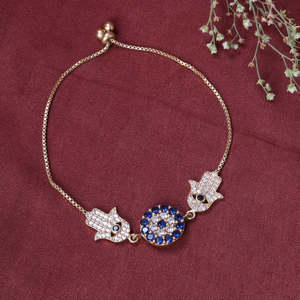 Pulsera de Cadena Corporal con Diseño de Mano de Hamsa y Ojo Turco Chapada en Oro para Mujer, Joyería de Protección - Product Image 1