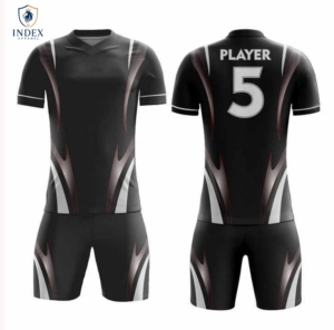 Ensemble de maillot de football sublimé pour homme Index Apparel, noir et blanc, col en V, manches courtes, respirant, coupe athlétique - Product Image 1