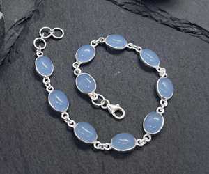 Blue Chalcedony 925 Sterling Silver Adjustable <b>Bracelet</b> Handmade Gemstone Jewelry Wedding Glam Women Gift - Product Image 1