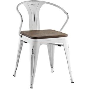 <b>Vintage</b> Industrial Design Modern Stackable White Metal Dining <b>Chair</b> with Dark Wooden Seat Featuring Backrest Iron - Product Image 1