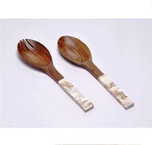 Juego de servidor de ensalada con mango de resina, juego de utensilios de cocina de madera de mango de Acacia natural disponible hecho en La India - Product Image 6