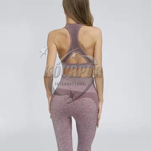 Conjunto de Yoga Reversible de 2 piezas para mujer, ropa deportiva sin costuras de Color Natural, ropa de gimnasio sólida con decoración de encaje de talla grande - Product Image 2