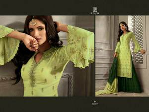 Nuevo último diseñador exclusivo Heavy Faux Georgette bordado hasta la rodilla Top & Plazzo con Dupatta Set de Surat - Product Image 3