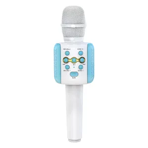 Mikrofon kondensor Karaoke 858 terbaru dengan lampu Led USB BT Sing mikrofon nirkabel untuk anak-anak asli portabel sans fil