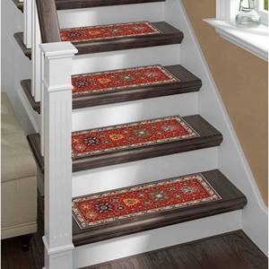 Soft Tones Printed Rug: Oushak Design, Red, Stair, Turkish, Non Slip,Goblen - Product Image 5